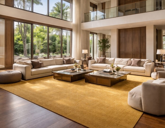 brown home decor with yellow rugs
